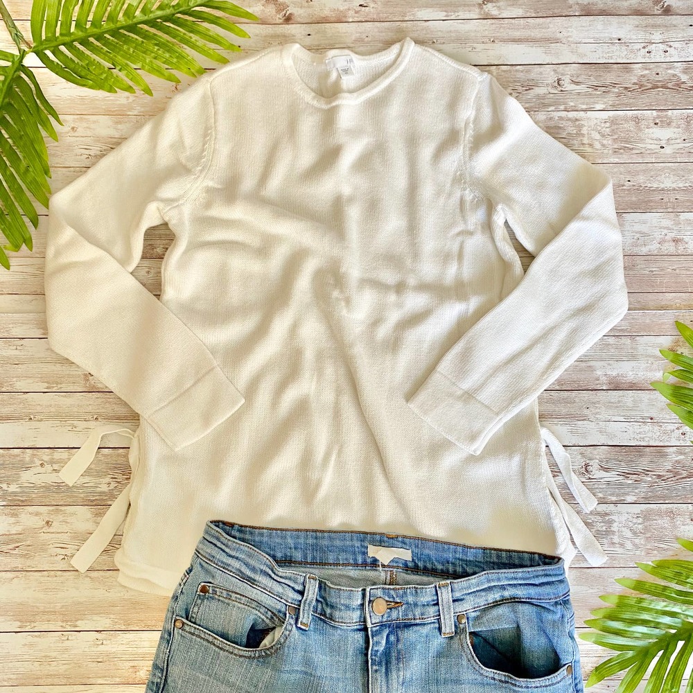 J. Jill White Knit Sweater with Side Tie